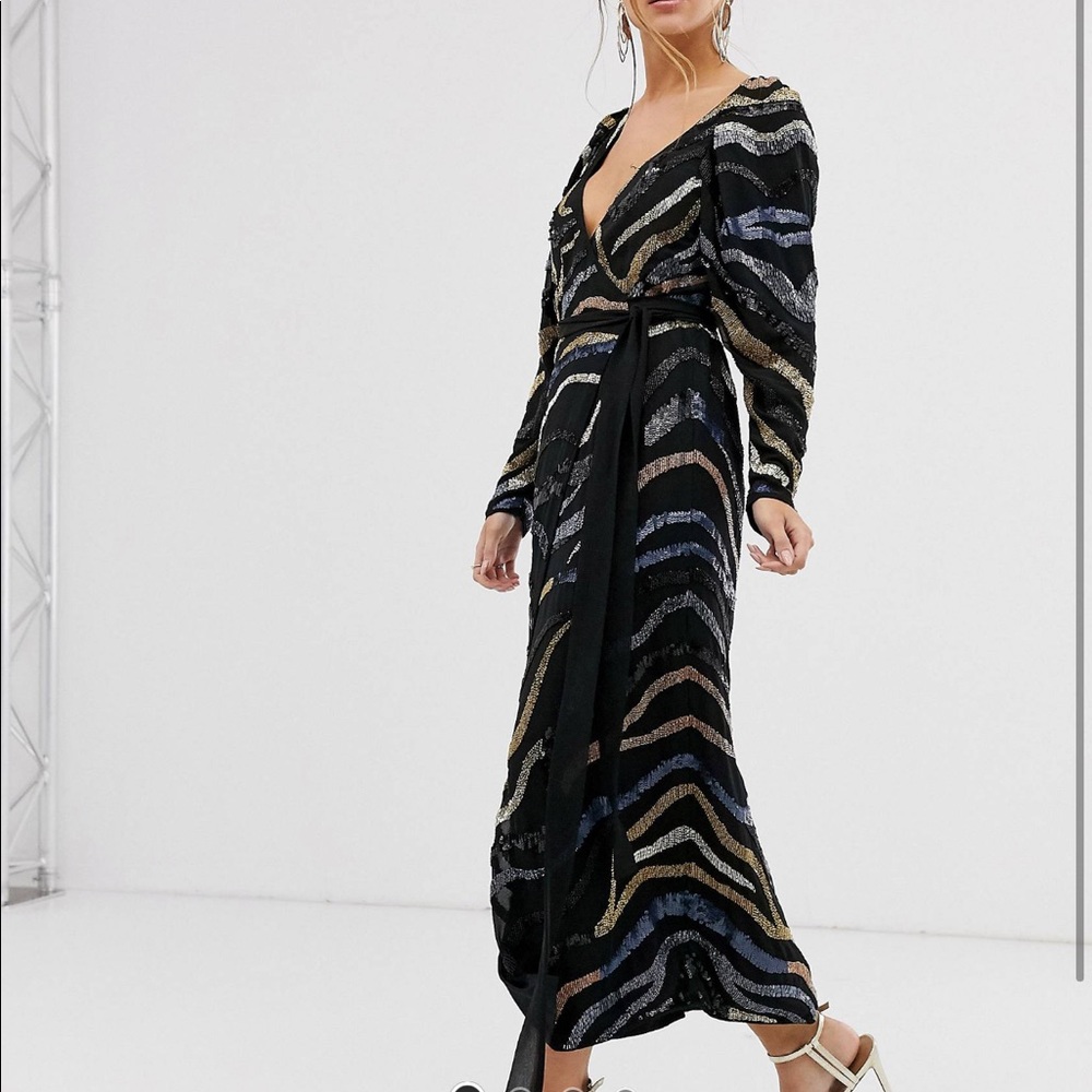 ASOS EDITION midi wrap dress with animal beading
